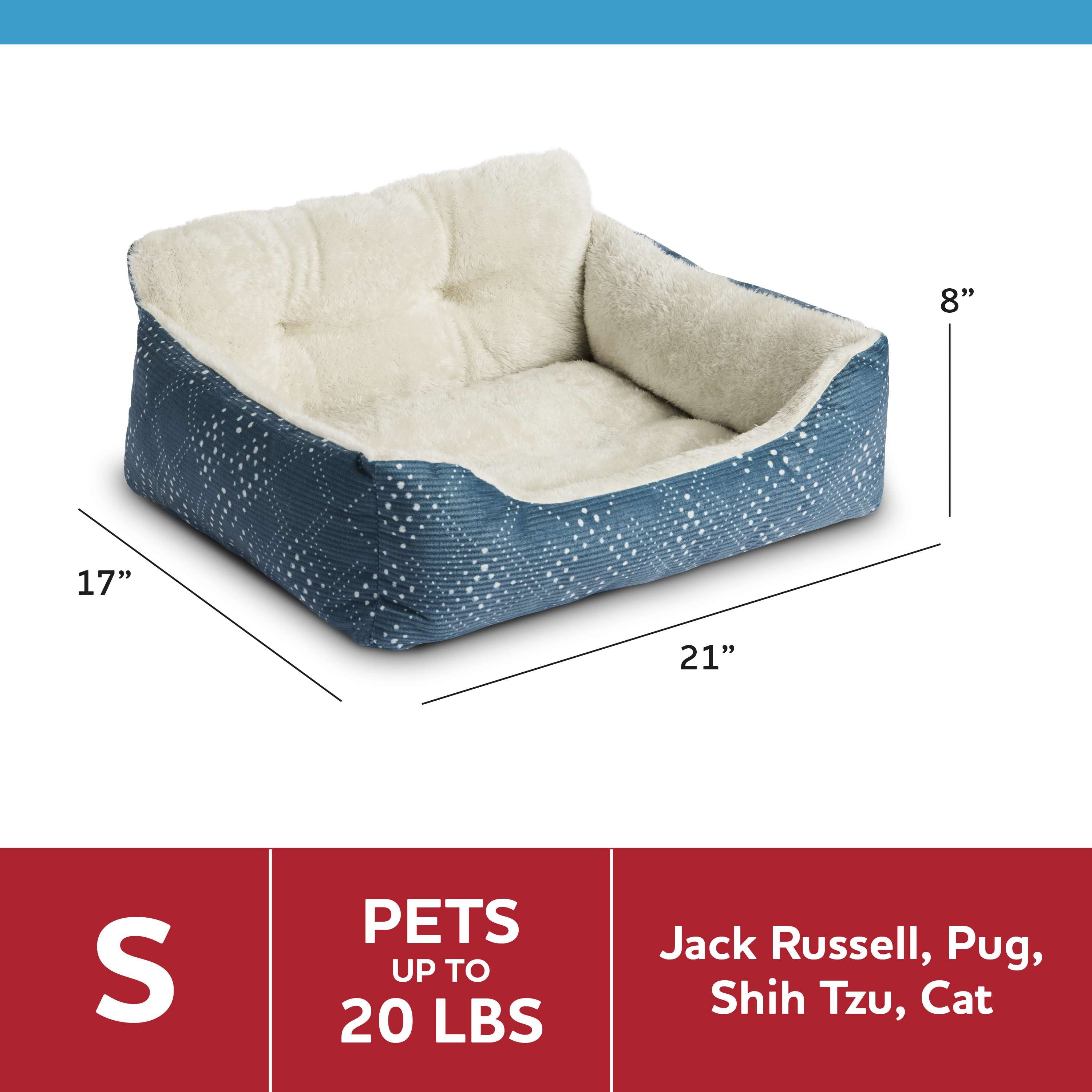 Puppy Dog Bed, Plush Bolster Dog for Small Dogs, Small, 21" x 17", Blue